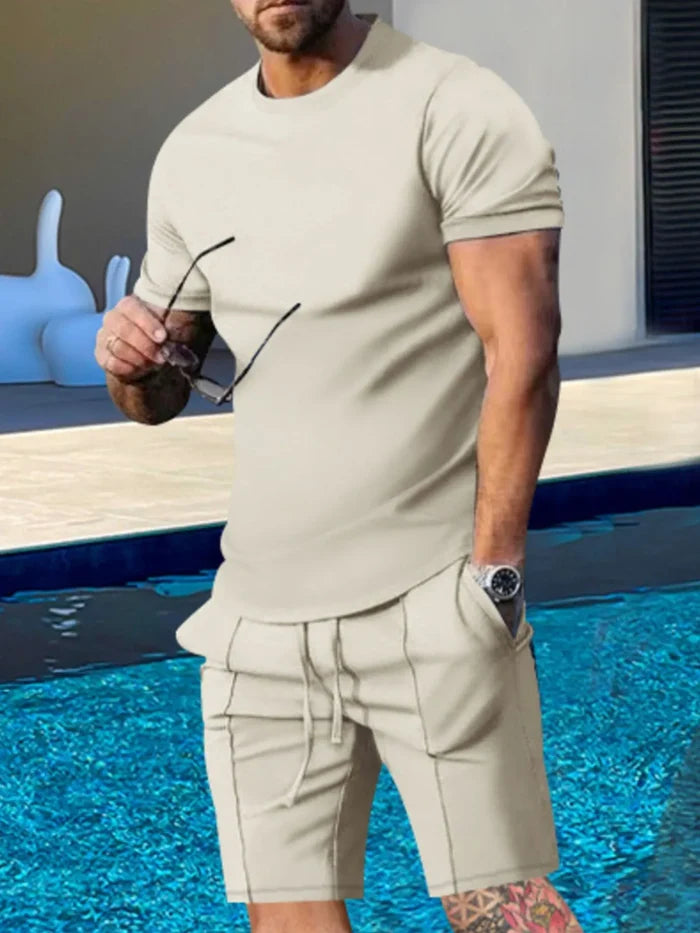 Men's Plus Size Round Neck Short Sleeve Top and Shorts Set