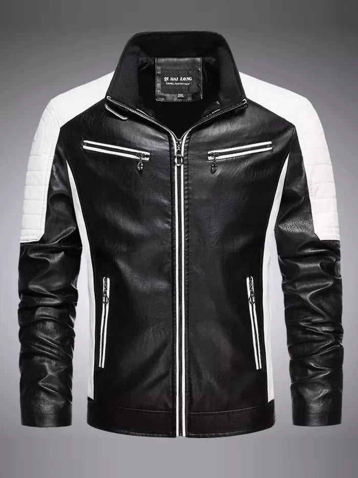 Men's Plus Size Slim Fit Zip Up Moto Jacket