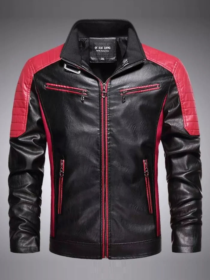Men's Plus Size Slim Fit Zip Up Moto Jacket