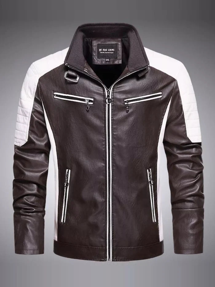 Men's Plus Size Slim Fit Zip Up Moto Jacket