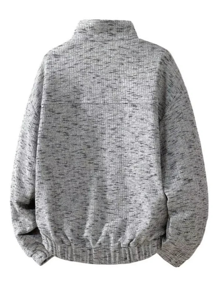 Men's Plus Size Stand Collar Textured Sweatshirt with Kangaroo Pocket