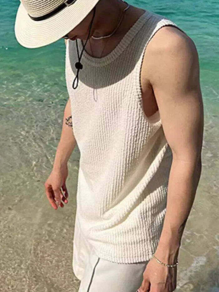 Men's Plus Size Textured Knit Sleeveless Tank Top