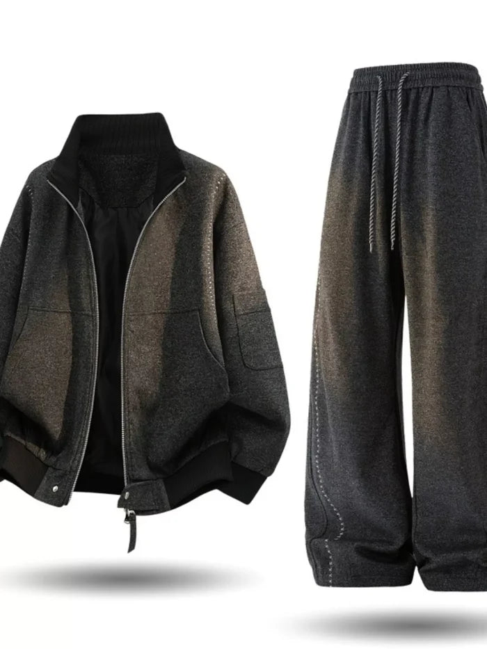 Men's Plus Size Thick Jacket and Pants Tracksuit Set