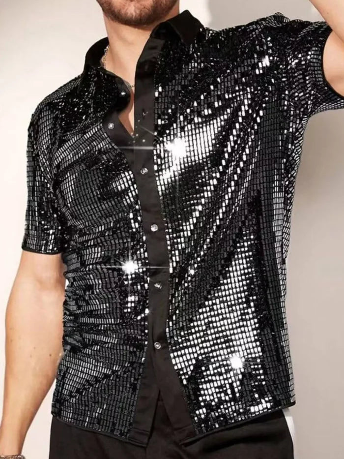 Men's Sequin Button Up Shirt