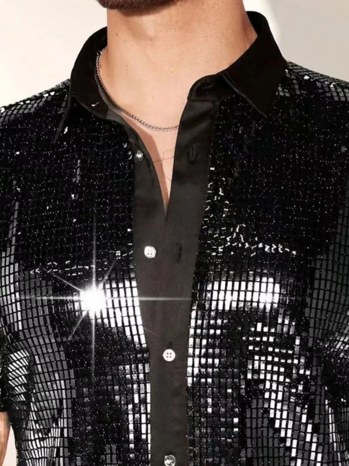 Men's Sequin Button Up Shirt