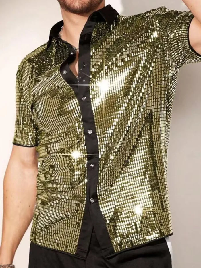Men's Sequin Button Up Shirt
