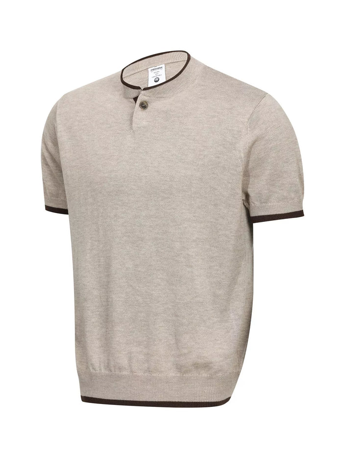 Men's Short Sleeve Collar Knit Top with Contrast Trim
