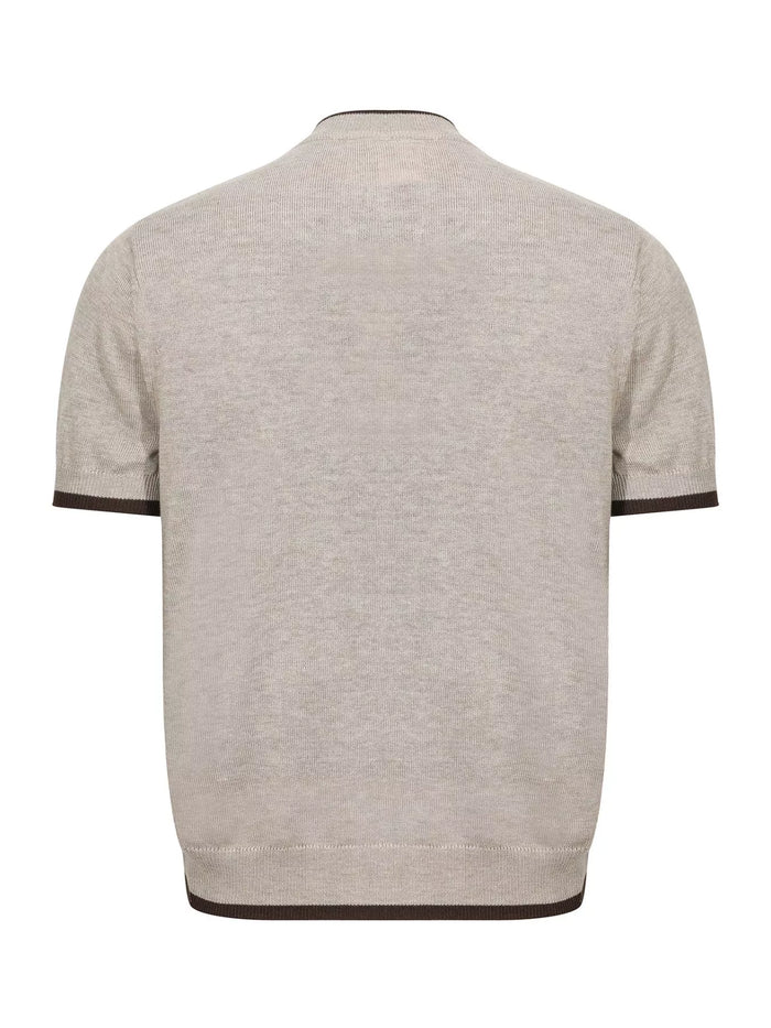 Men's Short Sleeve Collar Knit Top with Contrast Trim