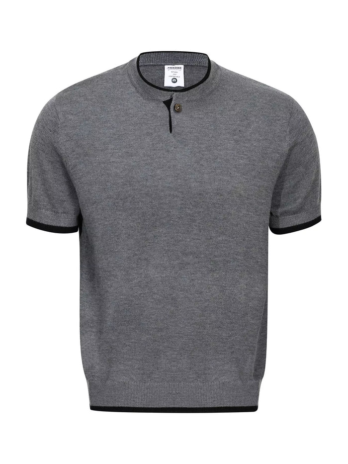 Men's Short Sleeve Collar Knit Top with Contrast Trim