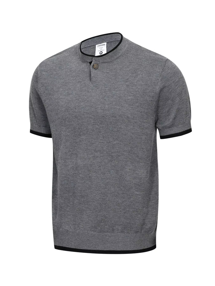 Men's Short Sleeve Collar Knit Top with Contrast Trim