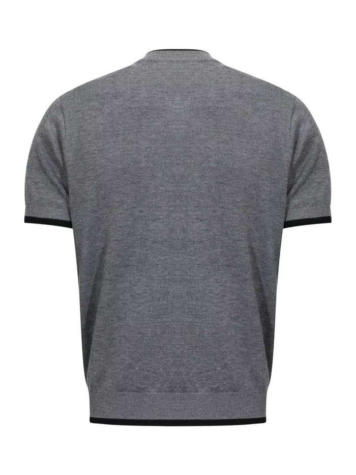Men's Short Sleeve Collar Knit Top with Contrast Trim