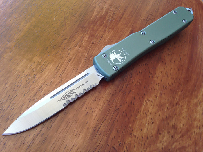 Microtech Green Ultratech OTF (3.4" Satin Serr) 120-5 OD - GearBarrel.com