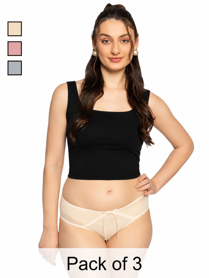 Mid-Rise Hipster Panty with Lace Trim- Pack of 3