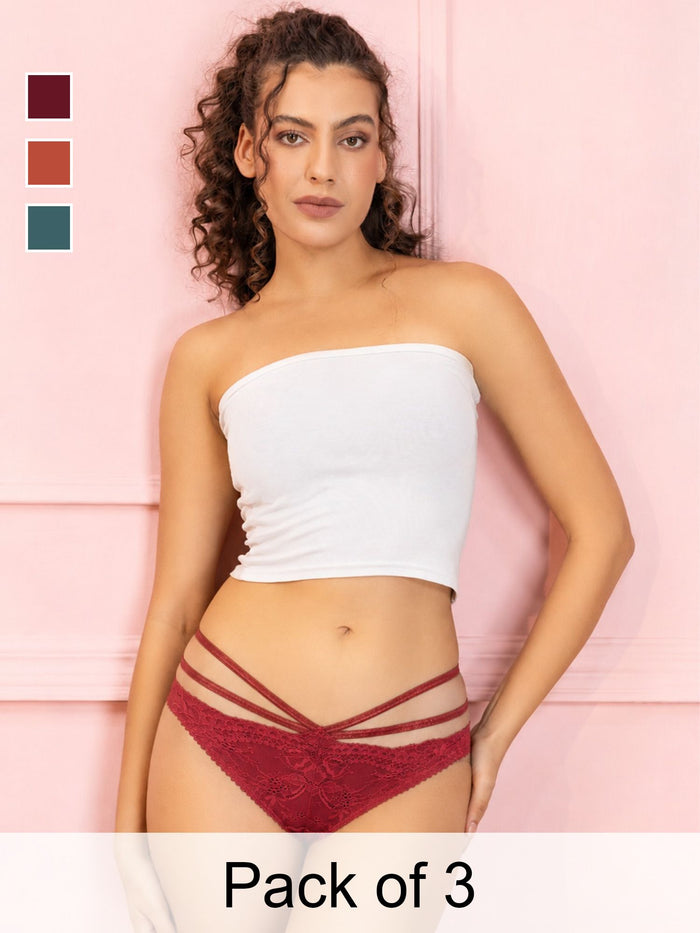 Mid-Rise Lace Power mesh Bikini Brief- Pack of 3