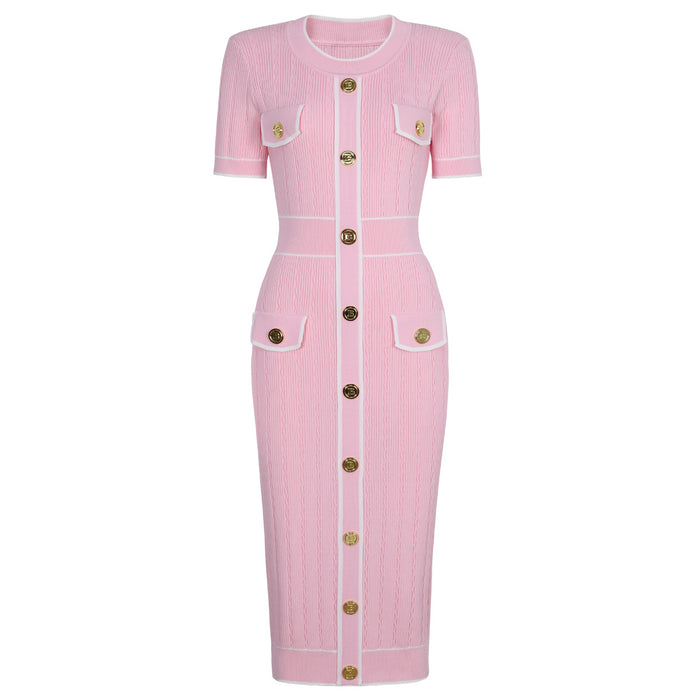Midi Knitted Dress With Pocket and Buttons