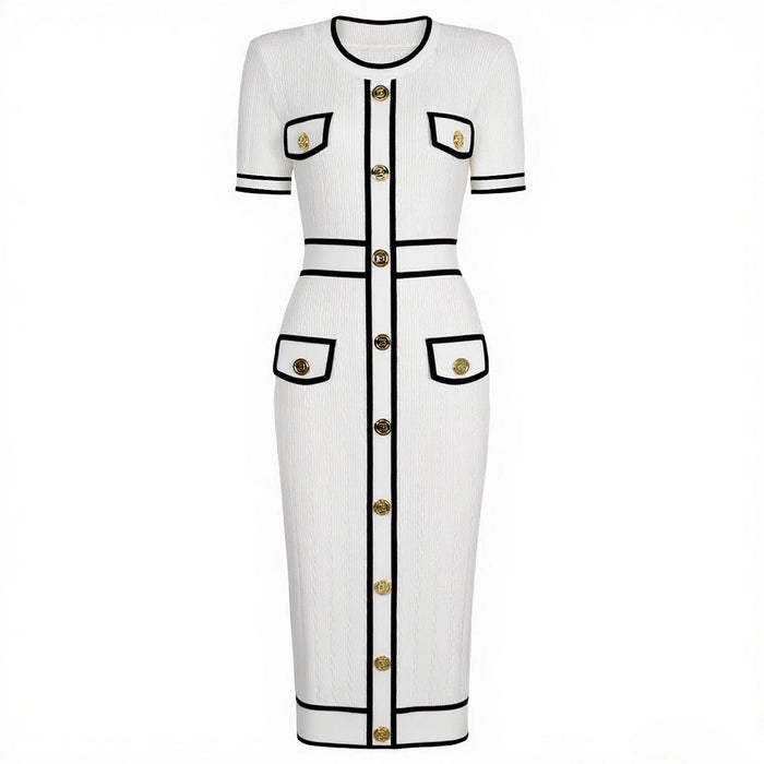 Midi Knitted Dress With Pocket and Buttons