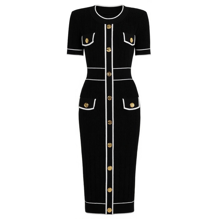 Midi Knitted Dress With Pocket and Buttons