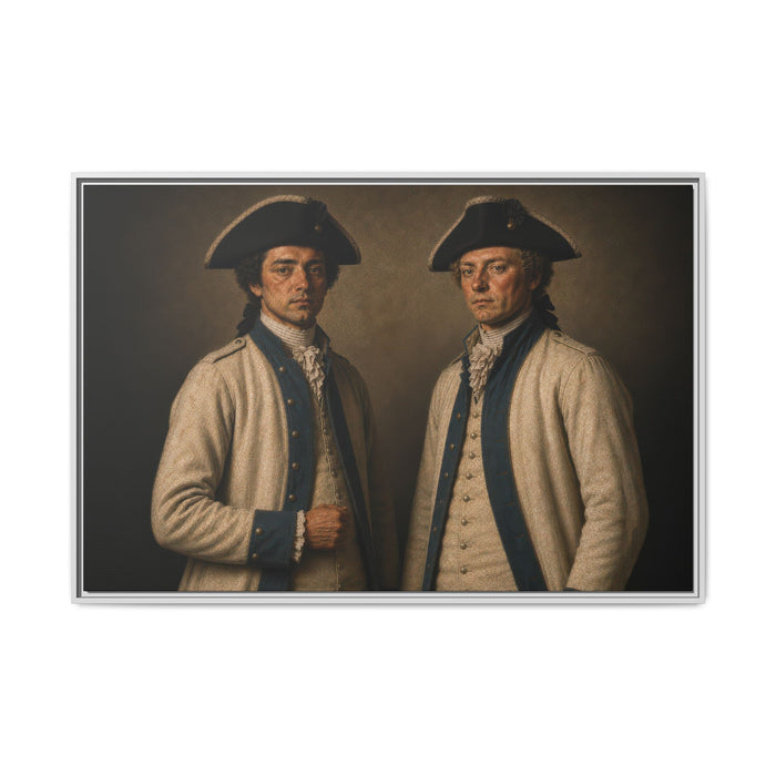 Eighteenth-century French military portrait depicting two soldiers of Rochambeau's expeditionary force during the Revolutionary War