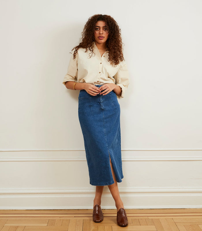 Loup - Monica Denim Midi Skirt - Indigo -