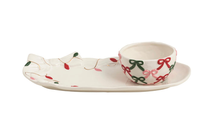 Mud Pie Bow Santa Tray and Tidbit Tray