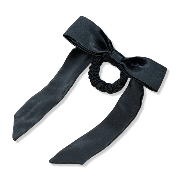 Mulberry Silk Skinny Bow Scrunchie in Black