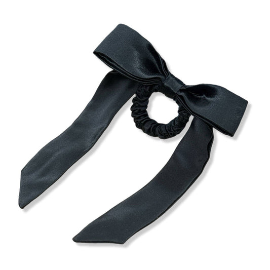 Mulberry Silk Skinny Bow Scrunchie in Black
