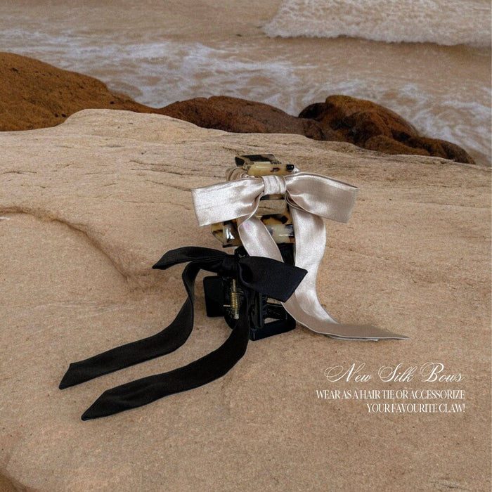 Mulberry Silk Skinny Bow Scrunchie in Black