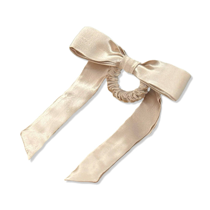 Mulberry Silk Skinny Bow Scrunchie in Champagne