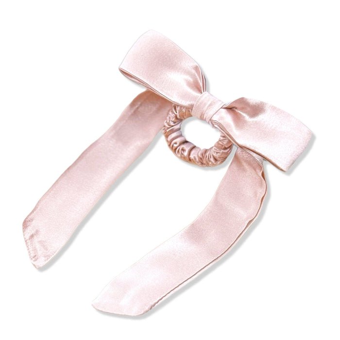 Mulberry Silk Skinny Bow Scrunchie in Pink