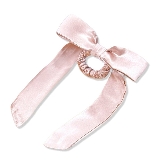 Mulberry Silk Skinny Bow Scrunchie in Pink