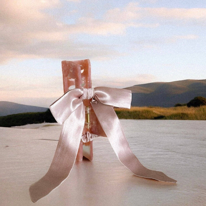 Mulberry Silk Skinny Bow Scrunchie in Pink