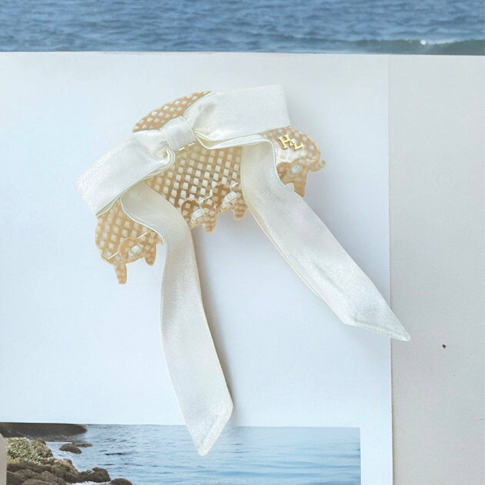 Mulberry Silk Skinny Bow Scrunchie in White