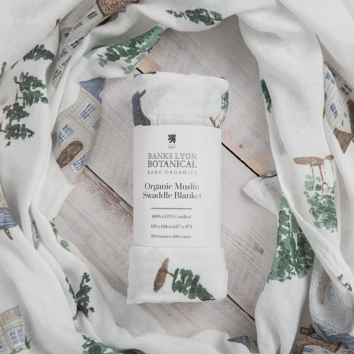 Muslin Swaddle Blanket, Organic - Home Print Swaddle Blanket Banks-Lyon Botanical