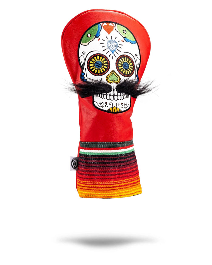 Mustache Sugar Skull - Fairway Cover Red