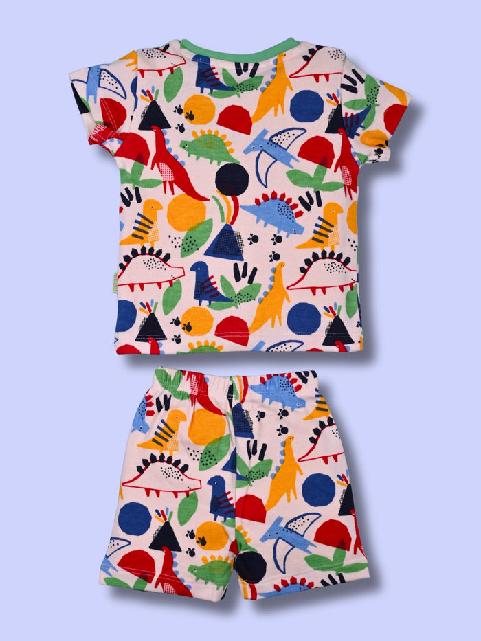 Newborn Baby Girls Cotton Top & Shorts Set - Front Open Printed - RAINBOW REX