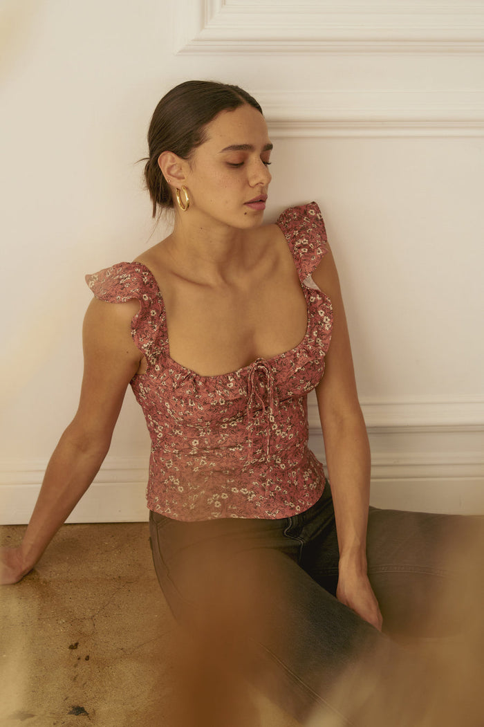 Whimsy & Row - Nina Top in Rhubarb Floral -