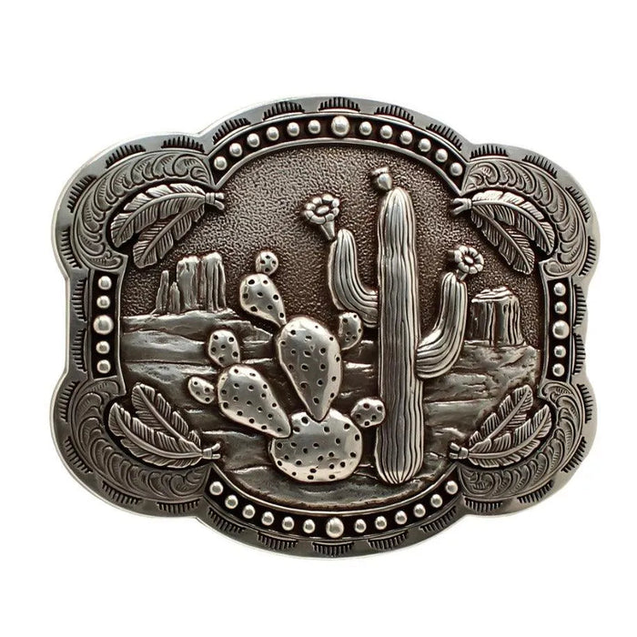 Nocona Cactus and Feathers - Belt Buckle - Hatcountry