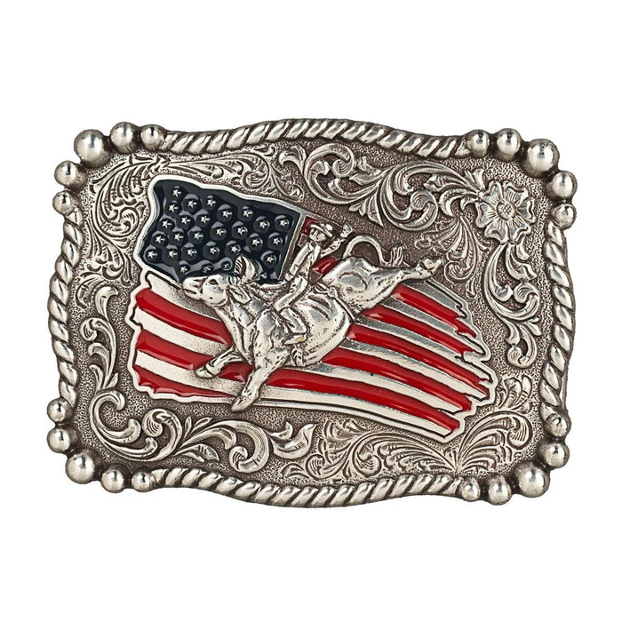 Nocona Youth Distressed Flag Bullrider - Belt Buckle - Hatcountry