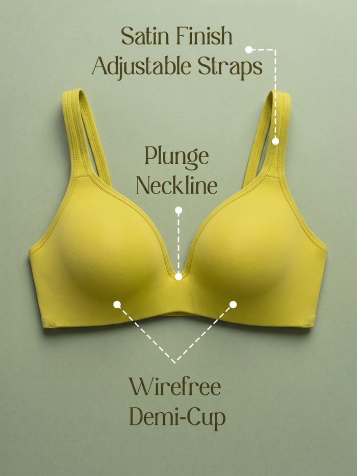 Olive Green Padded Wirefree Demi Cup Bra