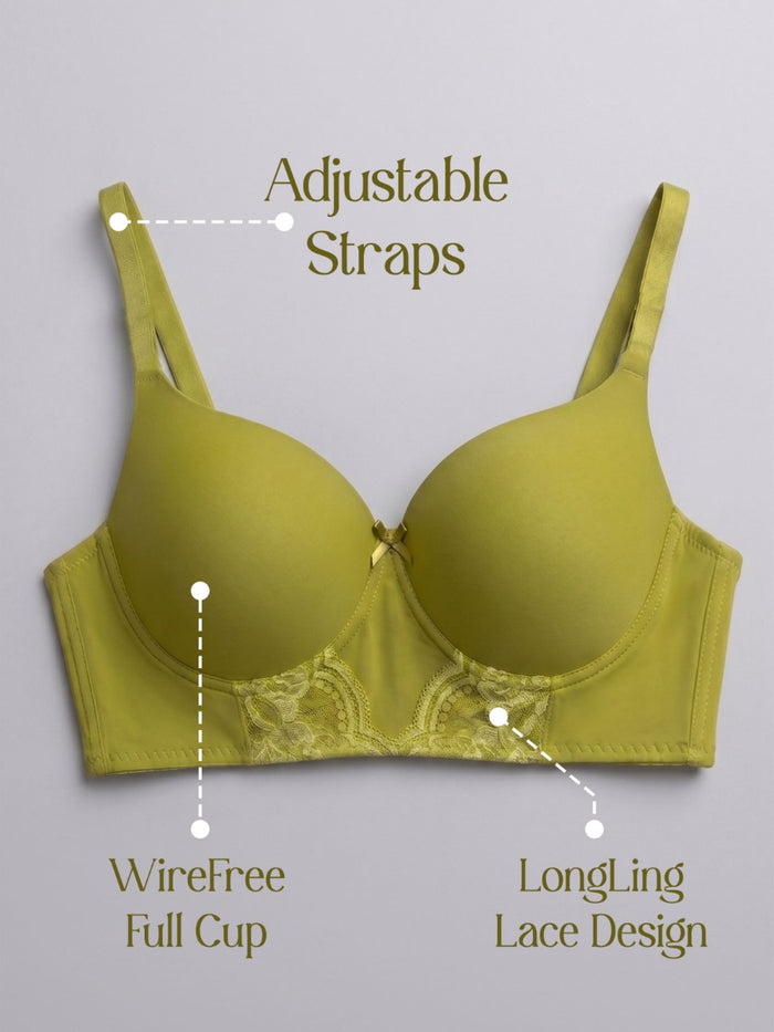 Olive Padded Wirefree Full Cup Longline Bralette