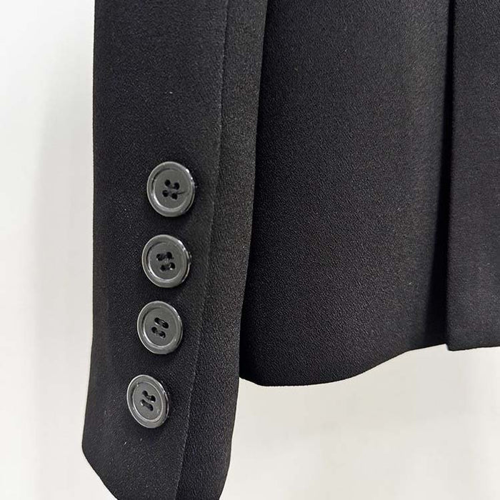 One Button Black Blazer with Beaded Collar For Women