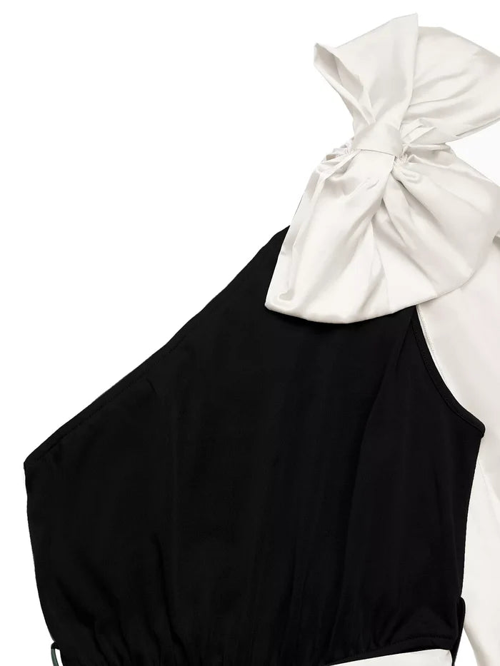 One-Shoulder Bowknot Wide Leg Jumpsuit