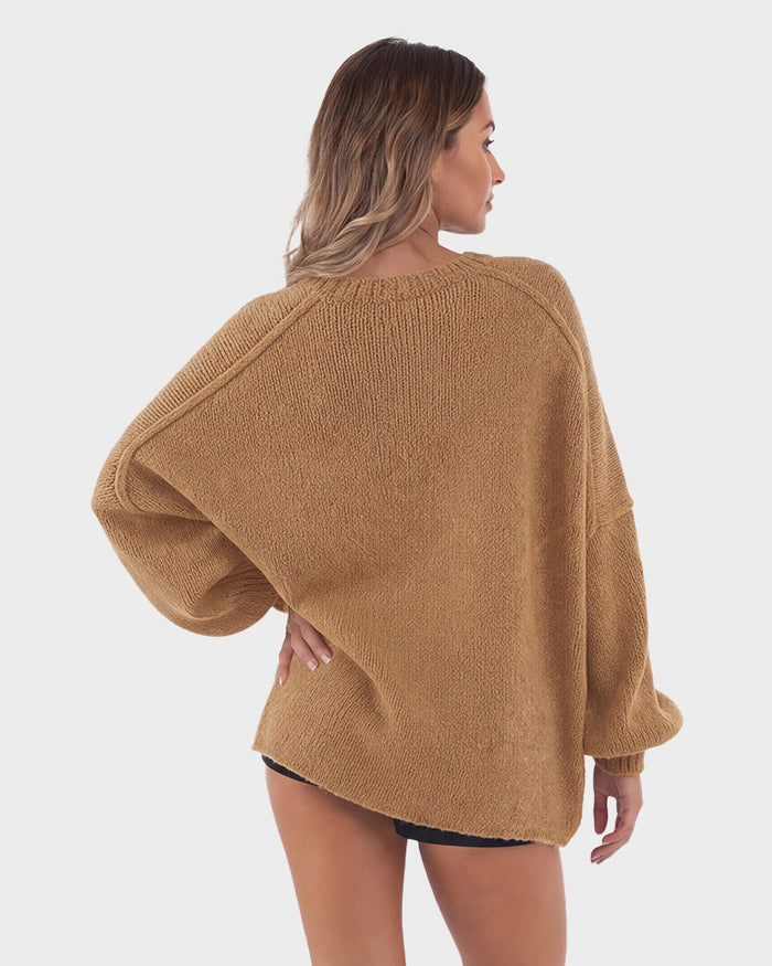 Oversized Lantern-Sleeve Open-Front Knit Cardigan