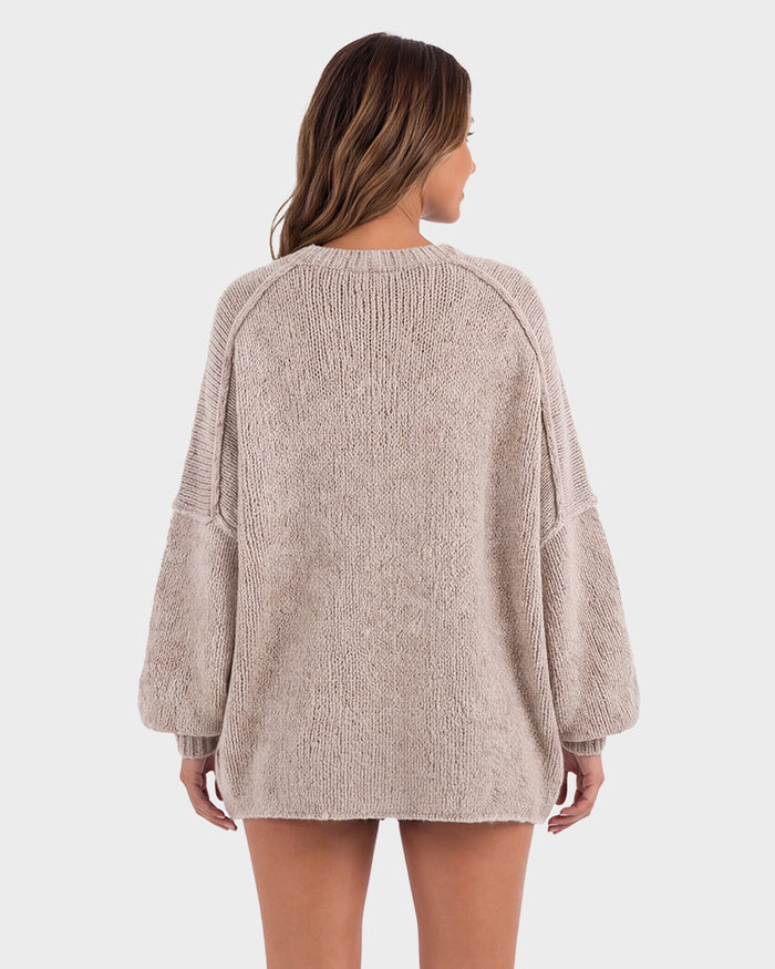 Oversized Lantern-Sleeve Open-Front Knit Cardigan