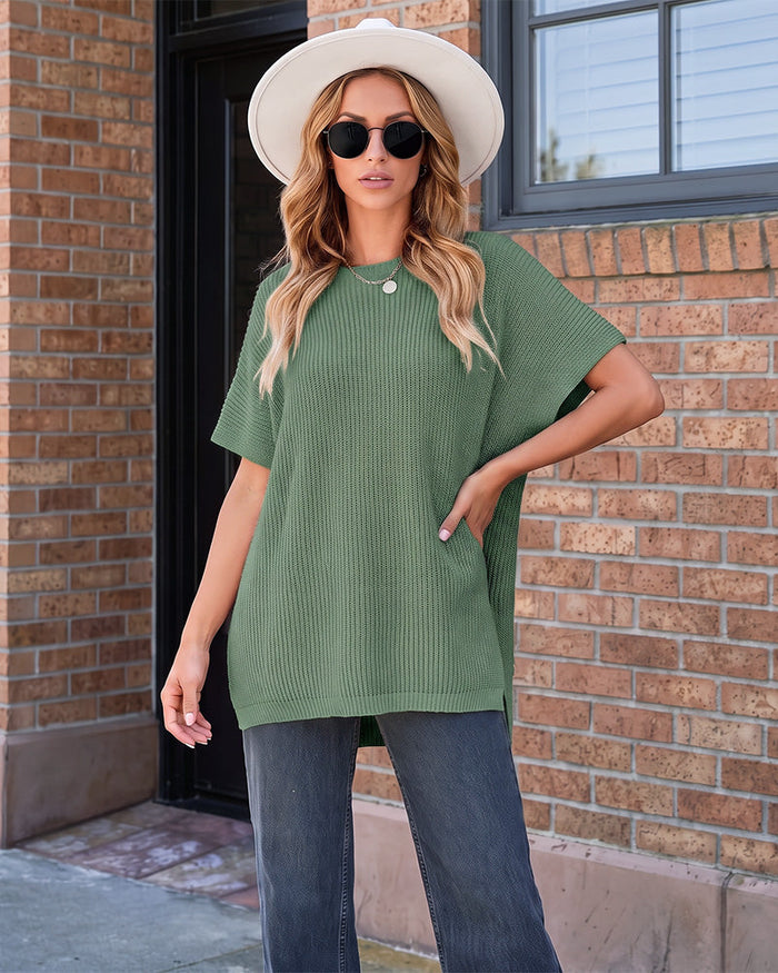 Oversized Ribbed Knit Puff Sleeve Sweater Top