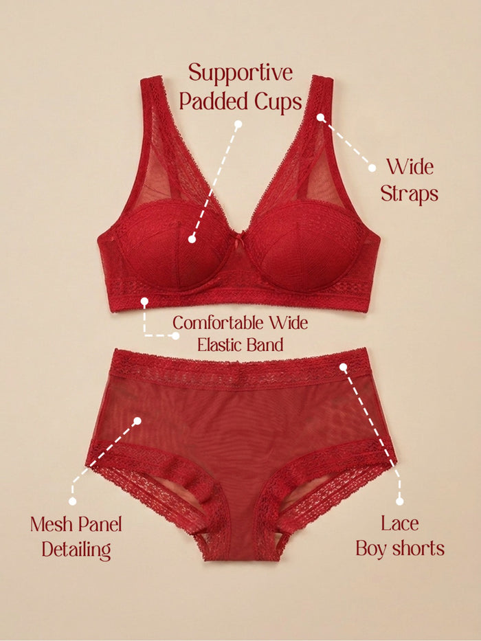 Padded Non-Wired Lace Bralette & Brief Set