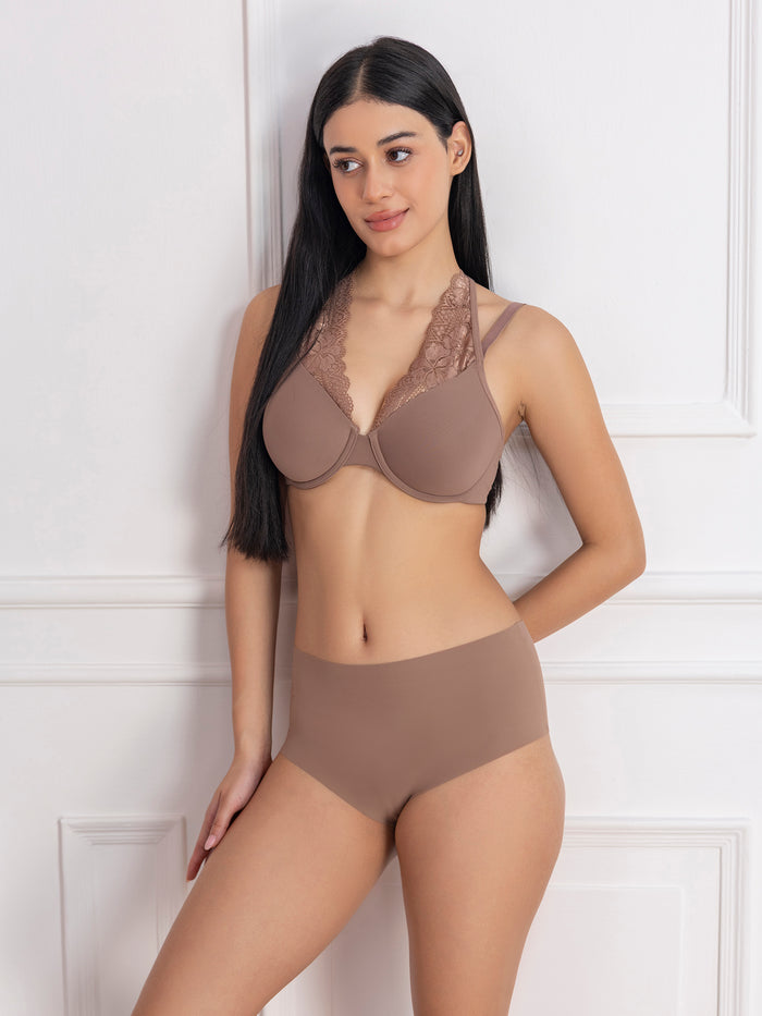 Padded Underwired Lace Panel T-Shirt Bra