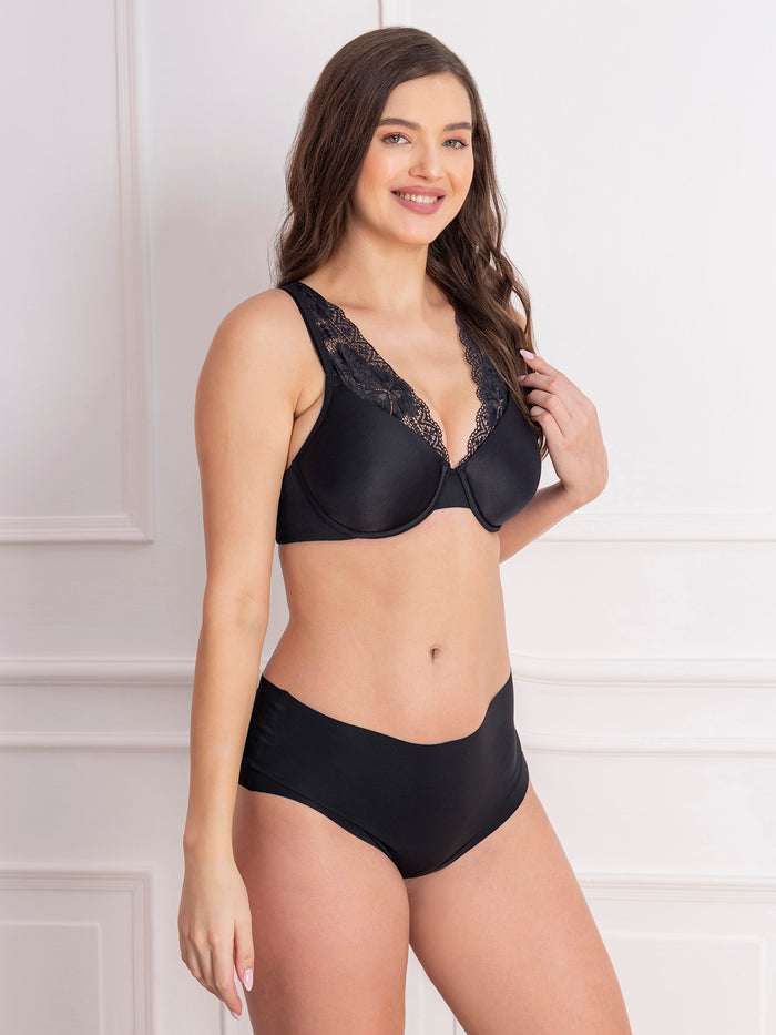 Padded Underwired Lace Panel T-Shirt Bra
