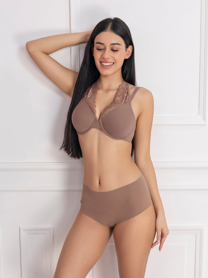 Padded Underwired Lace Panel T-Shirt Bra