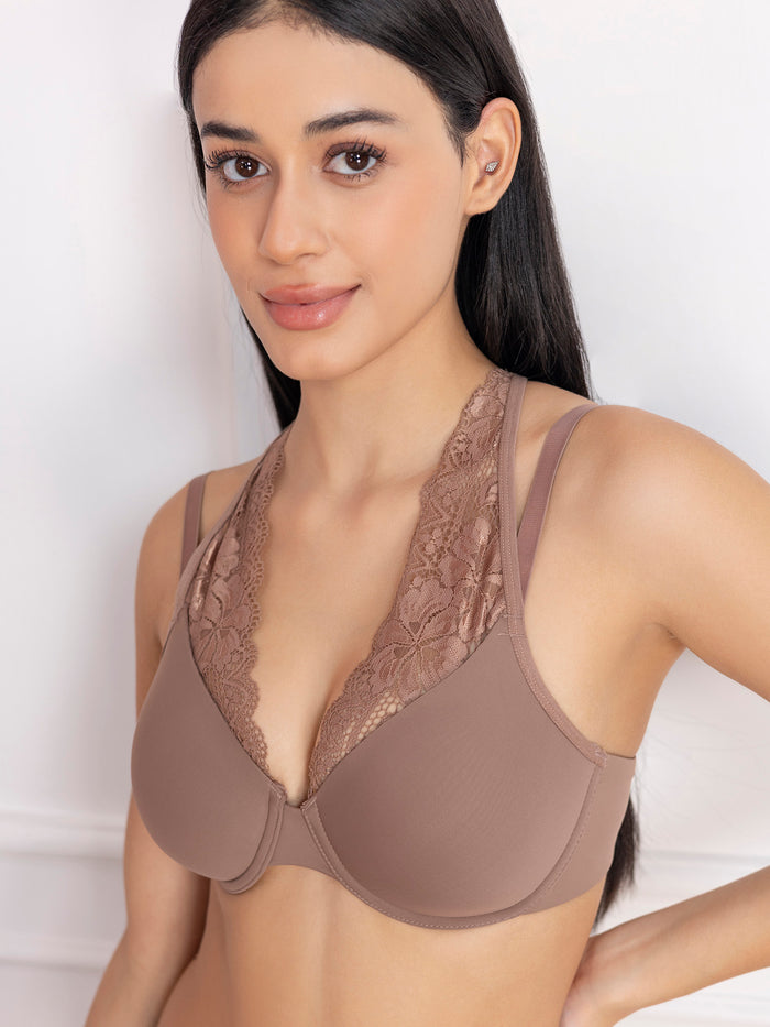 Padded Underwired Lace Panel T-Shirt Bra